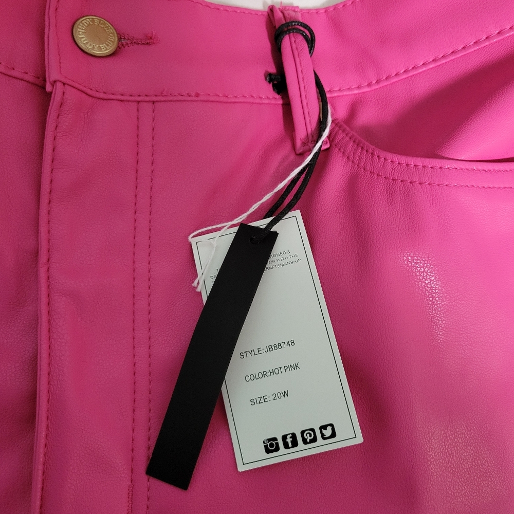 NWT Judy Blue Control Top Straight Leg Faux Leather Pants In Hot Pink Color 20W - Picture 4 of 8